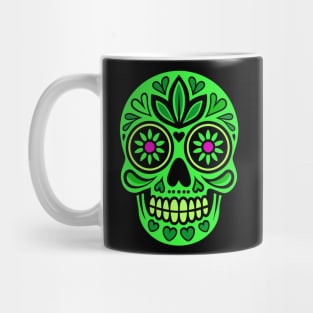 Neon green mexican skull, dia de los muertos Mug